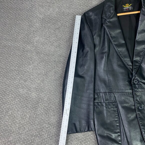 Vintage Famous Leather Blazer Jacket Men's 36S Black 70s 80s 36 Short Small - Picture 10 of 13